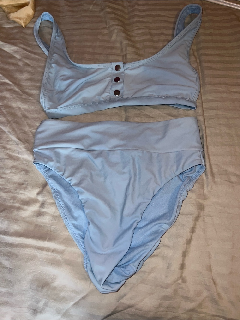 Light Blue Two-Piece Bikini Set with Button Detail
